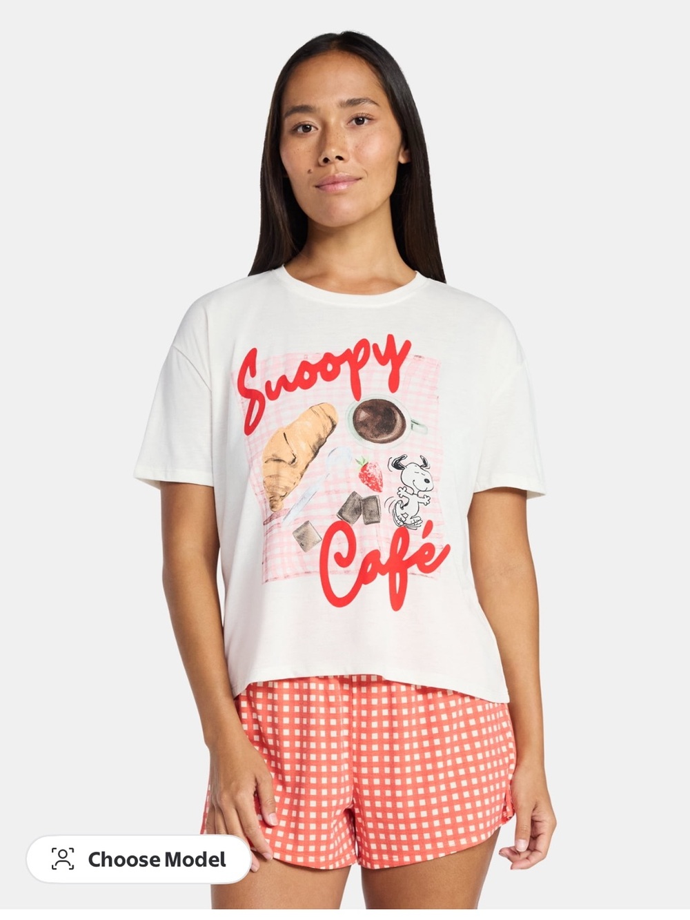 Peanuts Snoopy Café Graphic Tee - White with Red